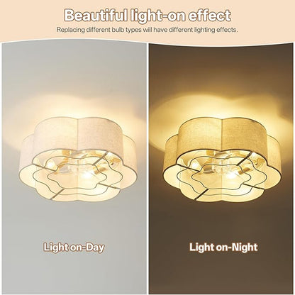 Caged Ceiling Fan with Lights, Flush Mount 20" Boho Ceiling Fans with Lights Remote Control, Low Profile Fabric Bladeless with 6 Speeds for Bedroom, Nursery, Kitchen