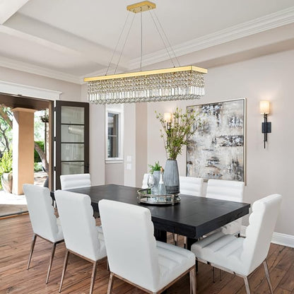 7PM Rectangle K9 Crystal Chandelier Modern Gold Crystal Chandelier Rectangular Pendant Lighting Fixture for Dining Room Kitchen Island Bedroom L47'' x W10'' x H10''