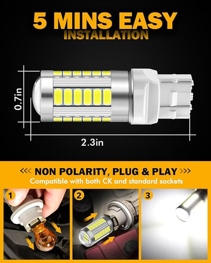 Auxbeam 7443 Reverse Light Bulbs, Super Bright 6500K White T20 LED Bulbs for Backup Reverse Lights, 33-SMD LED Chips with Projector, Pack of 2