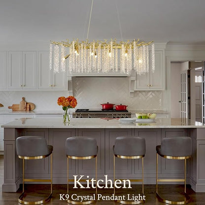 Benkut Modern Tree Branch Crystal Chandelier Luxury Gold Raindrop Pendant Lighting 38" Contemporary 10-Light Chandeliers for Dining Room Kitchen Bedroom Living Room