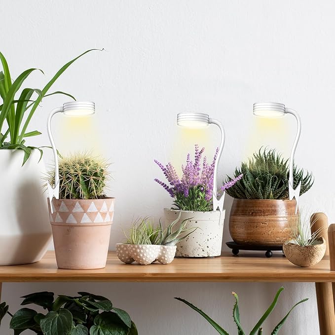 IMVSINCERE Small Grow Lights for Indoor Plants, Pot Clip On LED Plant Lights for Indoor Growing，Full Spectrum，360° Gooseneck Plant Lights for Succulents, 3/9/12H Timer, 10 Brightness, Includes 5V UL