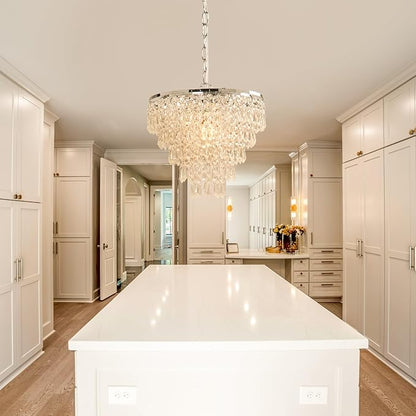 FRIXCHUR 11.8'' Crystal Chandelier Chrome Crystal Ceiling Light Led Flush Mount Ceiling Pendant Light Metal LED Pendant Light for Bedroom Living Room Foyer