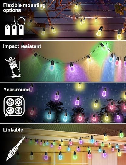 Outdoor String Lights, 50ft Smart RGB IC Warm White Patio Lights Outdoor Waterproof with Remote & App Control, Compatible with Alexa Great for Deck, Gazebo, Balcony