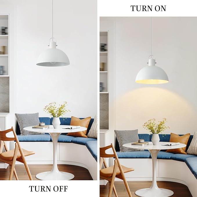 White Pendant Light 2 Pack, 11.8 Inch Pendant Lights Kitchen Island, Dome Pendant Lights, Farmhouse Pendant Light for Kitchen Island, Dining Room, Living Room