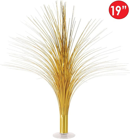 Beistle Metallic Spray Centerpieces - 2-Pack Elegant Gold Table Decorations with Clear Base, Shimmering Foil Sprays for New Year’s Eve, Hollywood Awards Night, Graduation and Celebration Events, 19”
