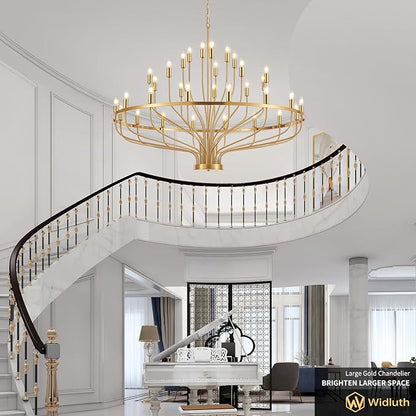 51.2" Modern Large Gold Chandelier Vintage 32-Lights Mid Century Modern Candle Style Chandeliers Light Fixture Vintage Rustic Golden Chandelier for Dining Room, Kitchen, Living Room, E12