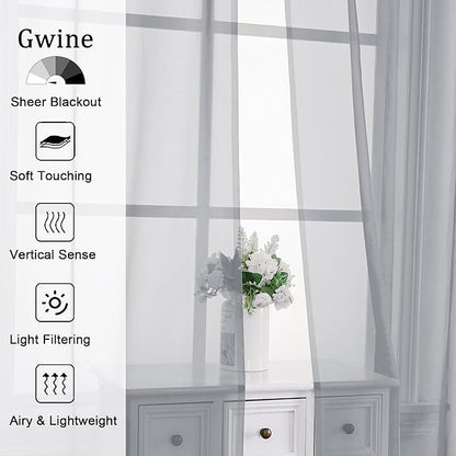 Gwine Light Grey Sheer Curtains 30 Inch Length, Short Light Filtering Voile Small Cafe Kitchen Curtains with Rod Pocket, Short Curtain for Bathroom Window, 42x30 Inch, 2PCS