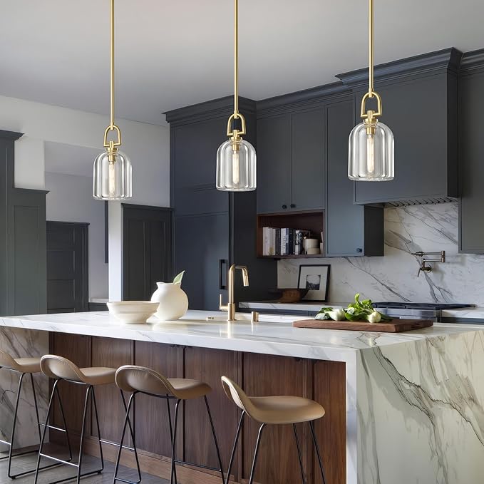 Single K9 Crystal Pendant Light with Brass Rod,5.1" Dimmable Contemporary Cylinder Light Above Dining Table,Modern Ceiling Hanging Lighting for Bedroom E12 Bulbs Included