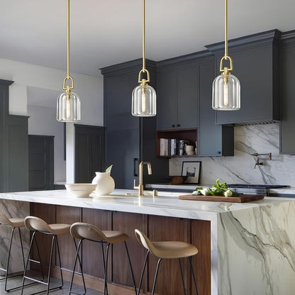 Single K9 Crystal Pendant Light with Brass Rod,5.1" Dimmable Contemporary Cylinder Light Above Dining Table,Modern Ceiling Hanging Lighting for Bedroom E12 Bulbs Included