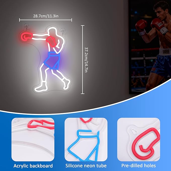 OkiyiD Boxing Neon Sign for Men Gifts, Boxing Gym Decor Wall Art Fighting Combat Sports Theme Room Decor, Ideal for Boxeo Fans Man Cave and Club Lighting Atmosphere,USB-Powered Light with Hanging Kit