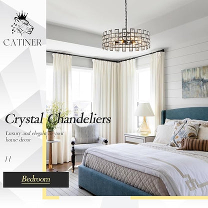 CATINER Black Crystal Semi Flush Mount Ceiling Light, 18'' Modern 6-Light Chandelier with G9 Base, Adjustable Crystal Ceiling Light Fixture for Dining Room, Bedroom, Entryway, Kitchen Island