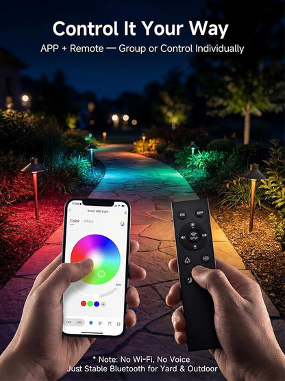 Gardenreet Brass RGBCW Low Voltage Path Light, 12v Smart Landscape Lighting with Dimmable Warm & Cool White 2700k-6500k LED G4 Bulb, App Control Multi-Color for Outdoor Walkway Yard, Bronze 2 Pack