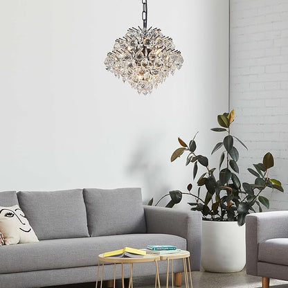 Bestier Black Modern Pendant Chandelier Crystal Raindrop Lighting Ceiling Light Fixture Lamp for Dining Room Bathroom Bedroom Livingroom 4 G9 Bulbs Required D11 in x H12 in