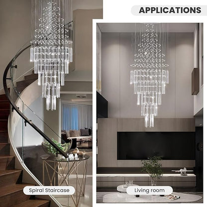 7PM Foyer Chandeliers Entryway High Ceiling, Flush Mount Large Raindrop Crystal Chandelier Lighting Staircase Chandelier High Ceiling Light Fixtures for Hallway Front Entrance H 59''