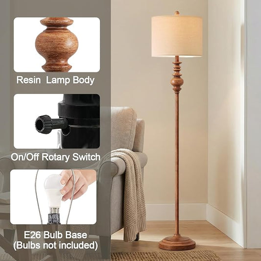 BOBOMOMO 64.25" Rustic Floor Lamp for Living Room, Tall Antique Brown Standing Lamp with Rotary Switch, Vintage Reading Lamp for Bedroom, Office & Study, Farmhouse Home Decor Corner Lamp