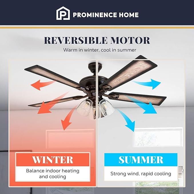 Prominence Home Glenmont, 52 Inch Farmhouse LED Ceiling Fan with Light, Pull Chain, Three Mounting Options, Dual Finish Blades, Reversible Motor - 40278-01 (Oil-Rubbed Bronze)