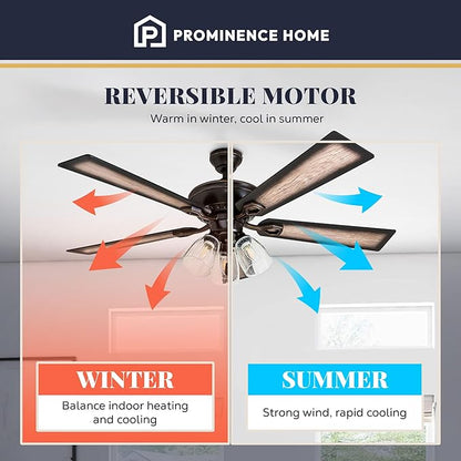 Prominence Home Glenmont, 52 Inch Farmhouse LED Ceiling Fan with Light, Pull Chain, Three Mounting Options, Dual Finish Blades, Reversible Motor - 40278-01 (Oil-Rubbed Bronze)