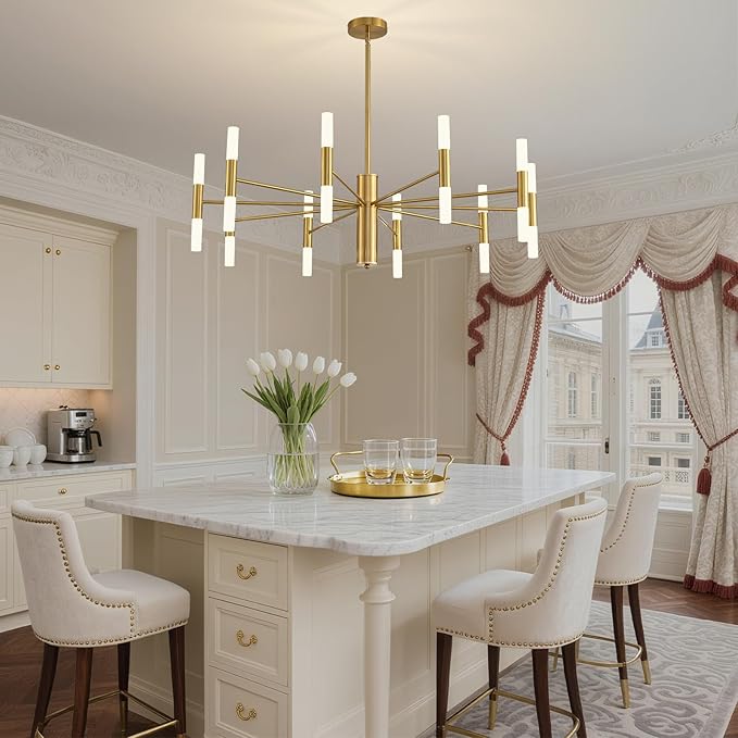 Gold Modern Chandelier 20-Light, Large Luxury Round Candle Chandeliers with Acrylic Shades, 38.6" Dining Room Light Fixture for High Ceilings, Living Room, Foyer, Entryway, G9 Base