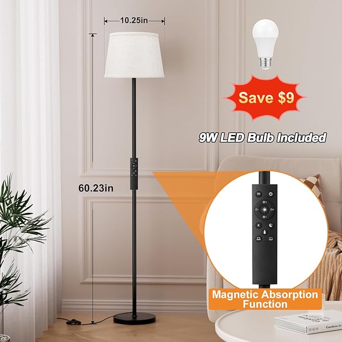 Raexpectis 【Upgraded Floor Lamps for Living Room, Modern Floor Lamp with Remote Control, Dimmable Colors Temperature Standing Lamp Foot Switch, 9W LED Bulb Tall Lamps for Bedroom Office Kid Room