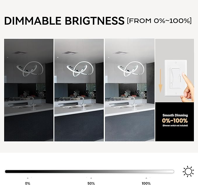 MAYNA LED Pendant Light with Irregular Ring Lights,Modern LED Chandelier, Dimmable Contemporary Ceiling Light Fixture for Dining Room Bedroom Kitchen Island Cafe, 6000K White