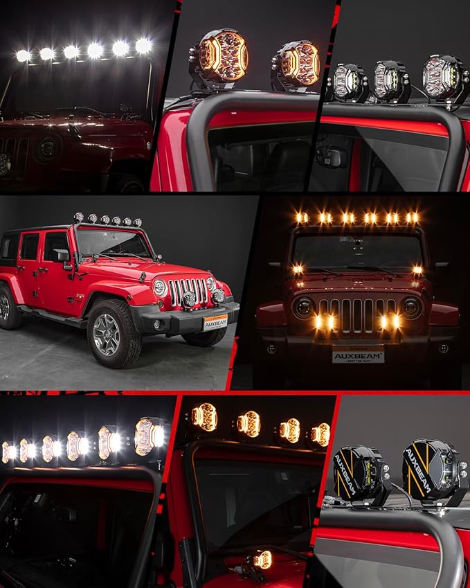 Auxbeam V-Ultra Series Side Shooter Light Bar, 5Inch 172W Round Offroad Lights LED Pods 20400LM, Amber DRL & Spotlight Dual Color 270° Wider Off Road Lighting with Protective Covers, Pair