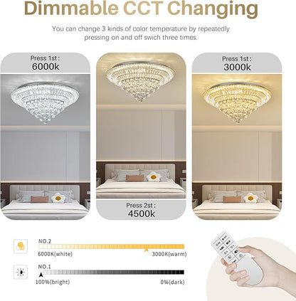COCOSTAR 30" Crystal Chandeliers, Flush Mount Chandelier LED Ceiling Light, Modern Crystal Raindrop Chandeliers for Dining Room, Living Room, Bedroom