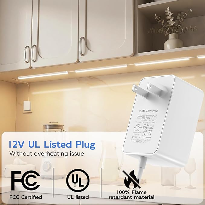 Under Cabinet Lighting Plug in, 12 Inch Linkable Under Cabinet Lights, 3 Color Temps & Dimmable, 1800LM Super Bright LED Light Bar, Under Counter Lights for Kitchen Cabinet, Closet, Shelf, 6 Pack