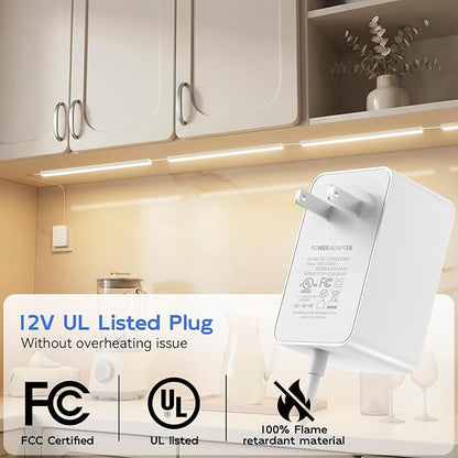 Under Cabinet Lighting Plug in, 12 Inch Linkable Under Cabinet Lights, 3 Color Temps & Dimmable, 1800LM Super Bright LED Light Bar, Under Counter Lights for Kitchen Cabinet, Closet, Shelf, 6 Pack