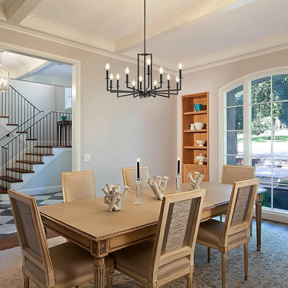 Modern Black Chandelier, Farmhouse Candle Dining Room Chandeliers Over Table, Metal Hanging Pendant Light Fixture for Kitchen, Foyer, Bedroom, Living Room, Staircase, Entryway, 12-Light
