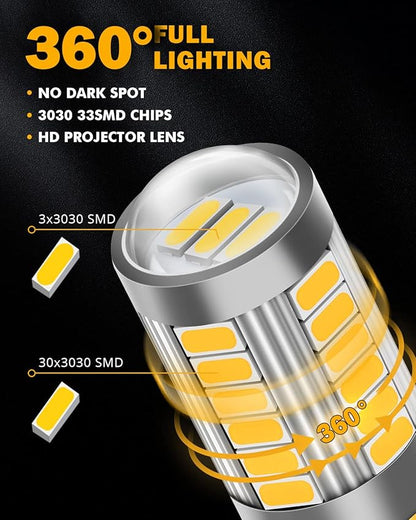 Auxbeam 7440 7443 LED Bulbs for Turn Signal Lights T20 7441 7444 LED Replacement Light Kit for Marker Blinker Lights, 3500K Amber Yellow, 3030-SMD 12V, Pack of 2 (May Need Resistors)