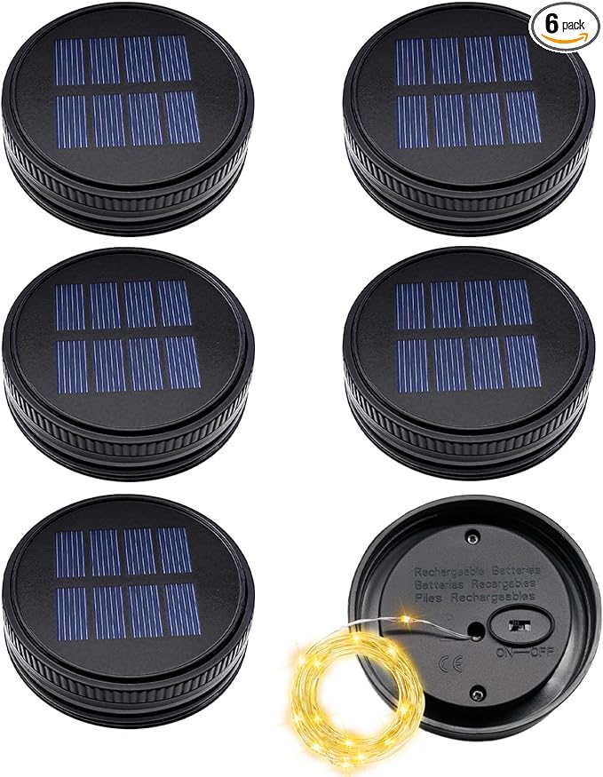 6 Pack Solar Light Replacement Top, Replacement Solar Light Parts for Mason Jar Lantern,Outdoor Decorative Waterproof Table Fairy Lights for Patio Yard Lawn Tree