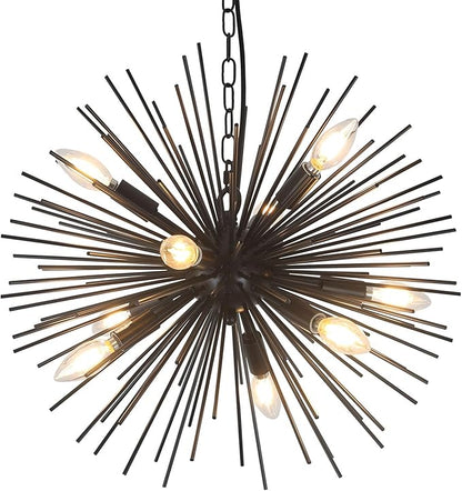20" Black Sputnik Chandelier Vintage 9-Light Modern Starburst Chandelier Light Fixture Solid Metal Black Satellite Sputnik Chandeliers for Dining Room, Kitchen, Bedroom, Living Room, Foyer