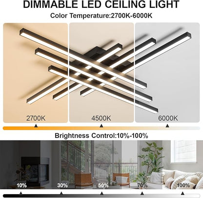 JAYMP 43.3" Modern Ceiling Light with Remote, Black Sputnik Ceiling Lamp, 96W Dimmable LED Lighting Fixture for Dining Room, Living Room, Kitchen Island, 6 Lights