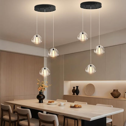 Modern Crystal Kitchen Island Chandelier 3-Lights Raindrop Pendant Light, Black Bubble Crystal LED Dining Room Bedroom Foyer Lighting Fixture