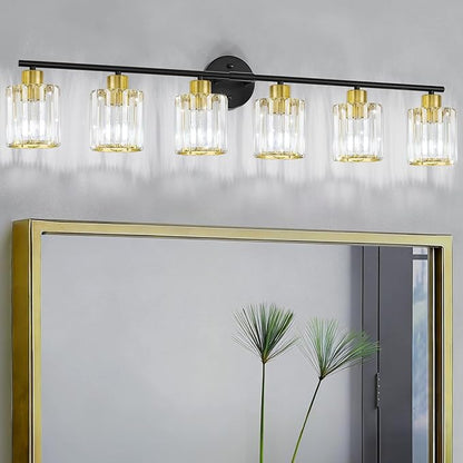 Crystal Bathroom Light Fixtures,Bathroom Lighting Fixtures Over Mirror, Modern 6-Light Brushed Nickel Vanity Lights for Mirror, Restroom,Kitchen(Ceramic E26 Socket,Bulbs Not Include)
