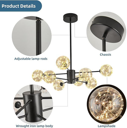 Modern Led Chandelier with Globe Glass,8 Light Dimmable Chandeliers for Dining Room,Pendant Lights Bubble Light for Dining Room,Farmhouse Kitchen Island,Living Room,Bedroom,Entrway,Hallway,3000-6000K