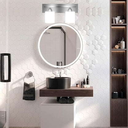 PARTPHONER - Bathroom Vanity Light Fixture - Over Mirror - Modern Glass Shade - Brushed Nickel, E26 Base, 2-Light
