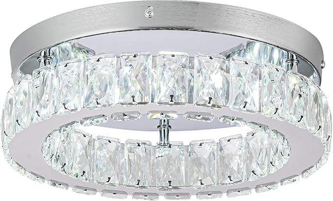 HOPGGIE 11.8“ Mini Crystal Chandelier LED Ceiling Light Flush Mount Ceiling Light Fixtures Modern Chandelier Lighting for Kitchen Closet Hallway Bedroom Foyer Laundry Room (Cool white-11.8")