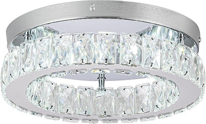 HOPGGIE 11.8“ Mini Crystal Chandelier LED Ceiling Light Flush Mount Ceiling Light Fixtures Modern Chandelier Lighting for Kitchen Closet Hallway Bedroom Foyer Laundry Room (Cool white-11.8")