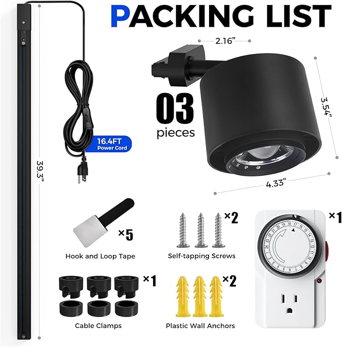 Barrina TR40c Track Grow Light for Indoor Growing, 3 x 40W, 15°-60° Adjustable Beam Angle, 4000K Ceiling Mount Full Spectrum Grow Lamp, LED H-Type Plant Light Bulbs for House Plants with Timer, Blcak