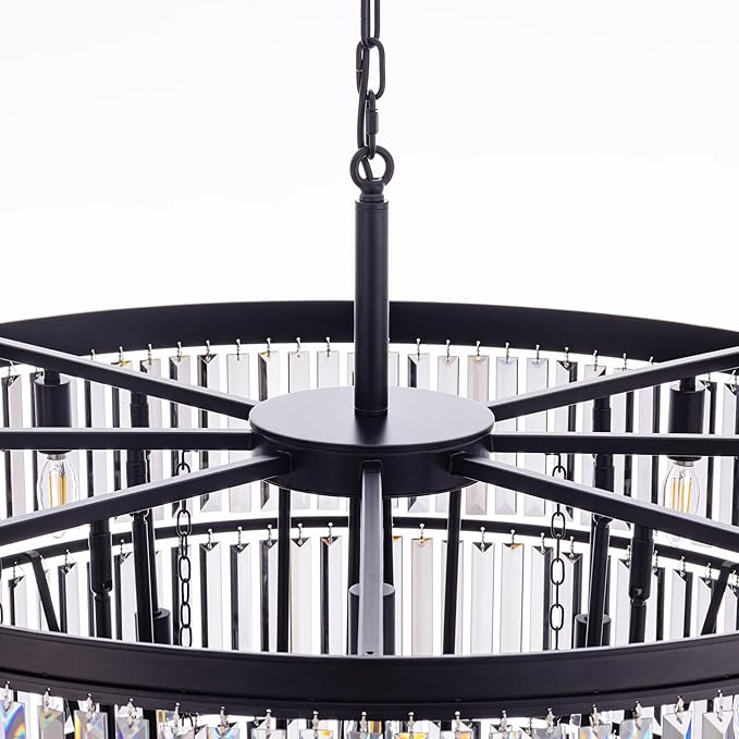 TOCHIC Black Crystal Chandelier for Living Room, 40 Inch 7-Tier Modern K9 Smoke Grey Chandeliers for Dining Room, Round Raindrop Light Hanging for High Ceiling, Staircase, Entryway, Foyer
