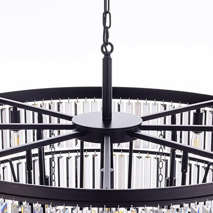 TOCHIC Black Crystal Chandelier for Living Room, 40 Inch 7-Tier Modern K9 Smoke Grey Chandeliers for Dining Room, Round Raindrop Light Hanging for High Ceiling, Staircase, Entryway, Foyer