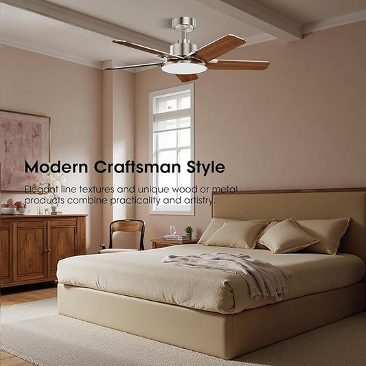 Fanbliss 44 Inch Ceiling Fans with Lights, Modern Nickel Ceiling Fan with Dimmable LED, 6 Speeds, Timer, Quiet Reversible DC Motor, Remote Control Ceiling Fan for Bedroom, Living Room and Kitchen