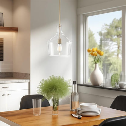 Kira Home Lucy 16" Modern Large Glass Pendant Light, Farmhouse Gold Hanging Light with Clear Vase Glass Shade, Cool Brass Finish