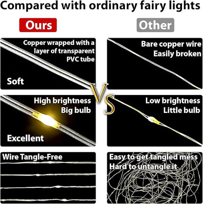 HXWEIYE 300LED Fairy Curtain Lights, 9.8x9.8Ft USB Plug-in 8 Modes Christmas String Hanging Lights with Remote for Bedroom Backdrop Wedding Indoor Wall Decor, Warm White, Tangle-Free – 1 Pack