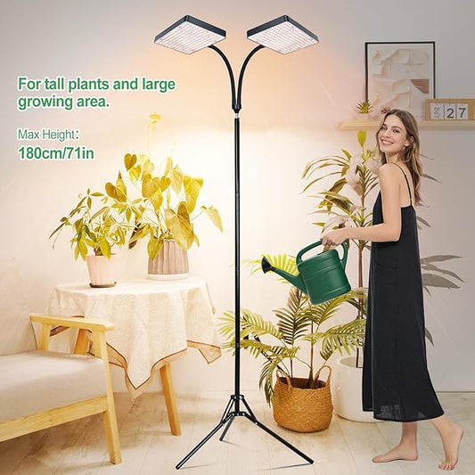 FRGROW 2026 2Head Full Spectrum Grow Light with Stand, 50 Watt Bright Grow Lights for Indoor Large Plants, Tall Bonsai Tree, Auto On/Off Daily Timer(4/8/12/16/20H), Adjustable Stand 24"-78"