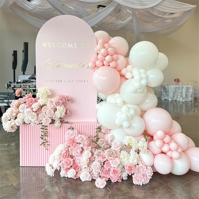 Pastel Pink and White Balloons, 12 Inch 35PCS Light Baby Pink Beige Cream White with Clear Latex Balloon for Girls Birthday Bachelorette Party Bridal Baby Shower Winter Party Decorations Supplies