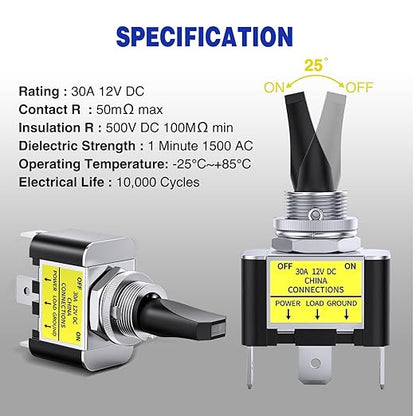 Nilight 2PCS Yellow LED Toggle Switch 12V DC 30A 3 Pin On Off 2 Position Heavy Duty Rocker Switch with 14AWG Wire for Automotive Cars Trucks Boats Racing Cars Auto Boat