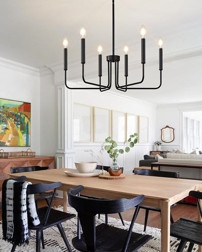 Yunnix 6 Light Matte Black Chandelier Modern Farmhouse Chandelier for Dining Room Light Fixtures Ceiling Hanging, Iron Chandelier for Bedroom, Foyer, Entryway, Kitchen, Living Room and Entryway