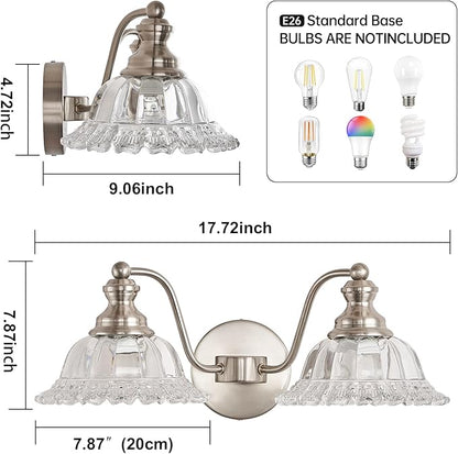 XIEDUN Brushed Nickel 2 Light Vanity Lights Fixture Lights for Bathroom